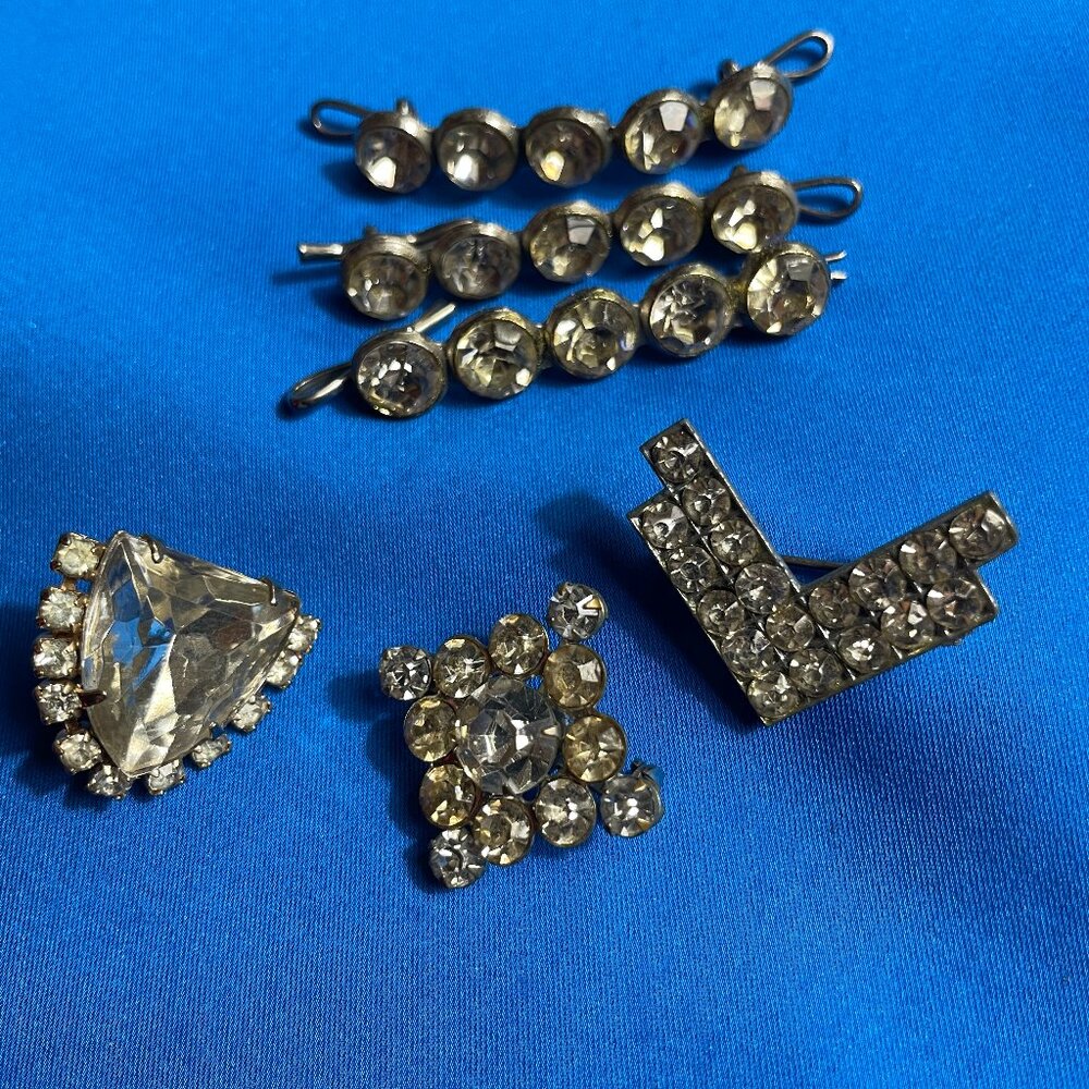 Vintage Rhinestone Hair Clips and Brooches Assortment